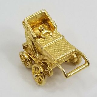 Vintage 9ct Gold 3d Baby Carriage Pram With Infant Charm Wheels Spin