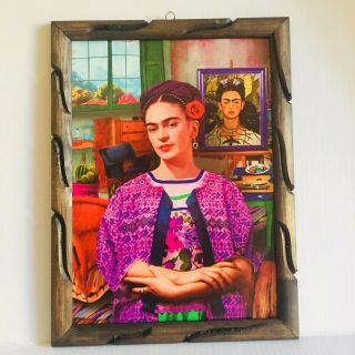 Art Print/painting Mexico Wood Framed Portrait Frida Kahlo 17 " X 13 " Large