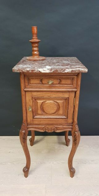 Antique French Oak Lxv Night Stand End Table Marble Top E/0024