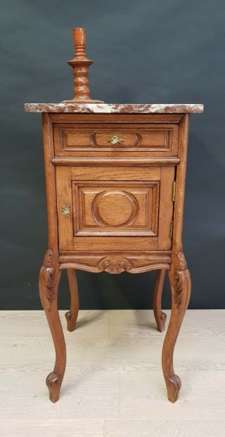 Antique French Oak LXV Night Stand End Table Marble Top E/0024 2