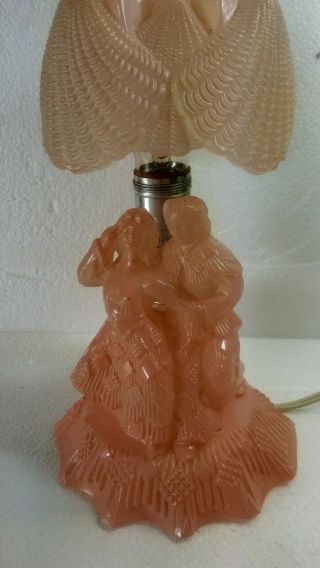 Pink Depression Glass Boudoir Table Lamp,  Victorian Couple,