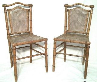 Antique English Regency Bamboo Turned Hardwood Cane Seat Chairs