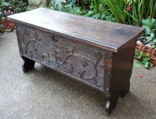 Rare Small Antique 17th Century 6 Plank Carved Oak Chest Sword Box