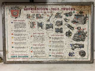 Vintage 1953 Ford Truck Dealer Service Lubrication Chart Sign Display