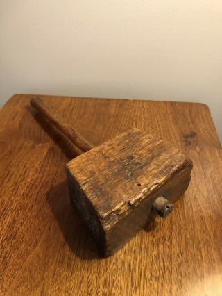 Antique Wood Mallet Wooden Woodworking Hammer 14” Primitive Carpenter Tool