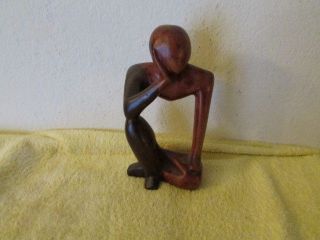 African Hand Carved Wood Sculpture Tribal Art Statue Thinking Man/women