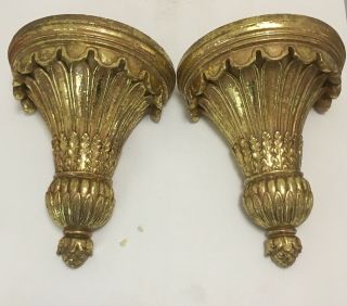 Pair Gold Wall Sconce Shelf Vintage Decorative Display 9 "