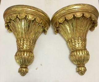 Pair Gold Wall Sconce Shelf Vintage Decorative Display 9 