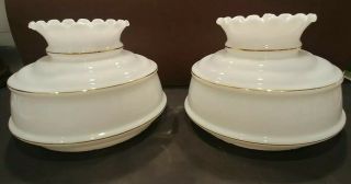 Vintage Milk Glass Lamp Shades With Gold Trim - 6.  5 - 7 " Fitter Rufled Top