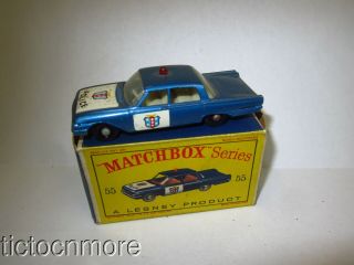 Vintage Lesney Matchbox 55 Police Patrol Car Ford Galaxie Blue & Box Toy Model