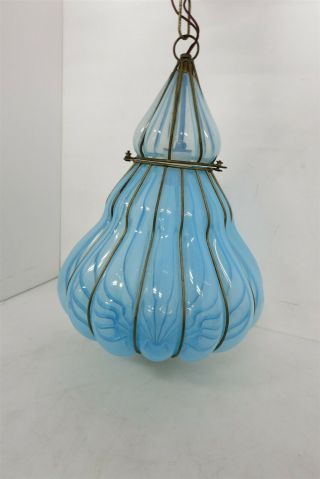 Vintage 16 " X 12  Blue Glass Lamp Light Fixture For Parts/repair