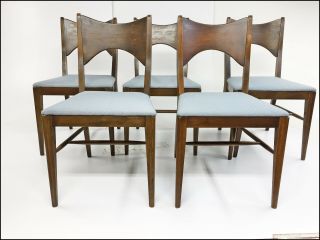 5 Mid Century Modern Dining Chair Set Vintage Upholstered Table 60s Walnut Wood