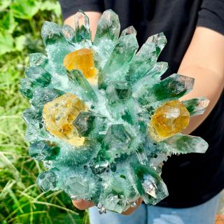 2.  84lb Find Green Phantom Quartz Crystal Cluster Mineral Specimen Healing
