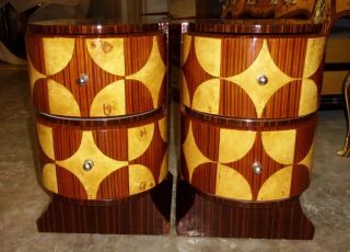 Gorgeously Inlaid Art Deco Style Side Tables Commodes