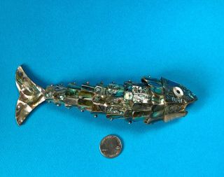 ⭐️vintage Mexico Mexican Abalone Shell Articulated Fish Bottle Opener Barware