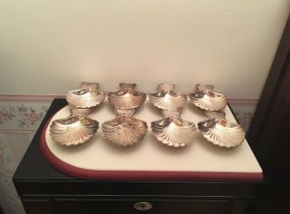 Vintage Tiffany & Co Silver Soldered Footed Scallop Shell Tray Set Of 8