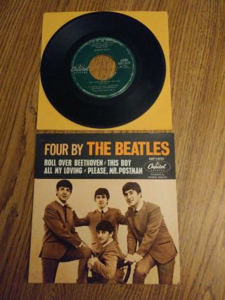 ‘four By The Beatles’ 1964 Extended Play 7” Record,  Vg Cond Cardboard Cover Usa