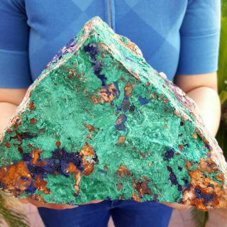 Very Fine 9 Inch Malachite With Azurite Crystals Combination