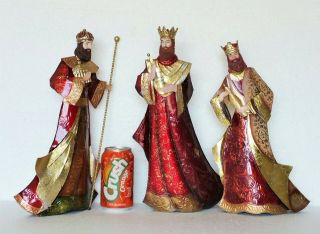 Vintage Christmas Large Nativity Figures 3 Wise Men Kings Elegant Metal 14 " H
