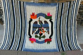 Vtg Wool Mexican Flag Insignia Eagle Snake Sovereign Tourist Blanket 52 By 77