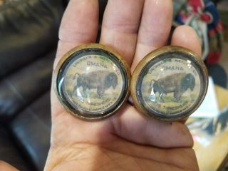 54 - 18 Pair Vintage Glass Domed Rosettes Buffalo - Omaha Pitts Threshers