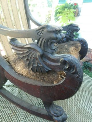 Antique Chair 1800s Griffn Head Of A Lion Wings Of An Eagle Carved Rocker