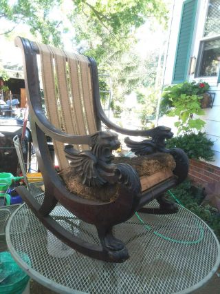 Antique CHAIR 1800s GRIFFN Head of a LION Wings of an Eagle CARVED ROCKER 2