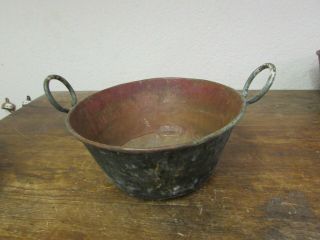 Antique Mexican Copper Bowl 10 - Old Cazo - Rustic - Primitive - 16wx9d - Great Value