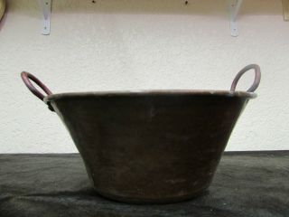 Antique Mexican Copper Bowl 18 - Old Cazo - Rustic - Primitive - 12wx6d - Beauty - Solid
