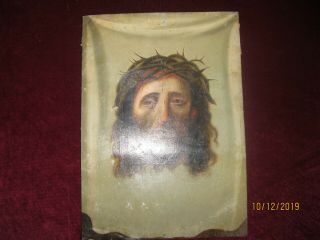 Antique Retablo On Tin With The Image Of Jesus Face On Veronica 