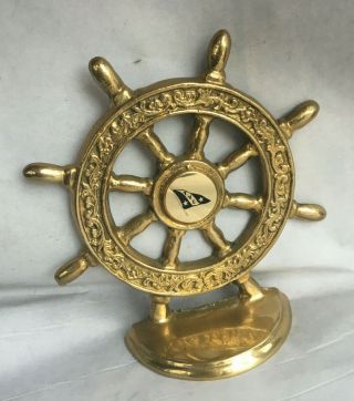 Vtg Brass Ship Boat Steering Wheel Toledo Yacht Club Penco Bookend Nautical