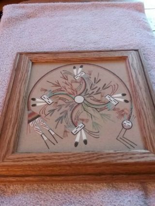 Native American Sand Art " Whirling Wind Log " In 9 Day Chant Signed 11 Inch