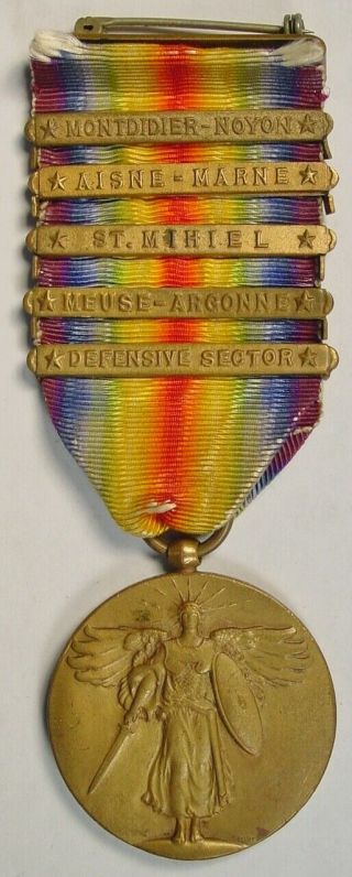 Orig Ww1 Us First Infantry Division Victory Medal 5 Bar Decorations Aef 1st Id