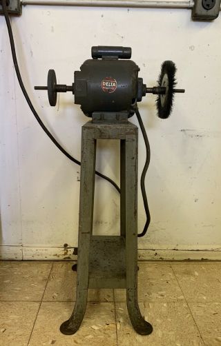 Vintage Delta Pedestal Bench Grinder With Stand