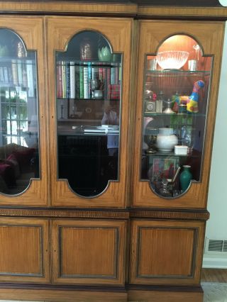 Baker Furniture Breakfront China Cabinet Bookcase Satinwood Mahogany 3