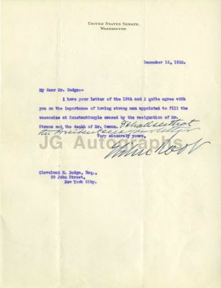 Elihu Root - U.  S.  Senator,  York - Signed Letter (tls) - 1910