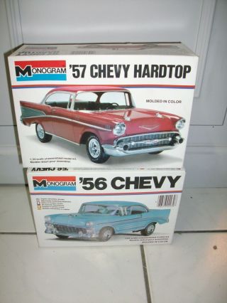 Vintage Monogram Building Kits 1977 Chevy 1956,  Chevy Hardtop 1957 In Boxes