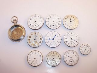 Vintage Waltham Pocket Watch Movements,  18s 16s 14s Bond St,  12s,  16s Awwco Case