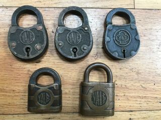 5 Antique Brass Yale & Towne Mfg Co Locks