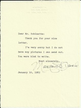 Margaret Truman Daniel - 1985 Signed Letter With Envelope