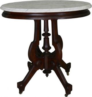 17551 Victorian Oval Marble Top Walnut Parlor Stand