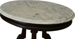 17551 Victorian Oval Marble Top Walnut Parlor Stand 3