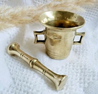 Vintage Brass Apothecary Jar Pestle & Mortar Medication Pharmacy Or Herbs Spice