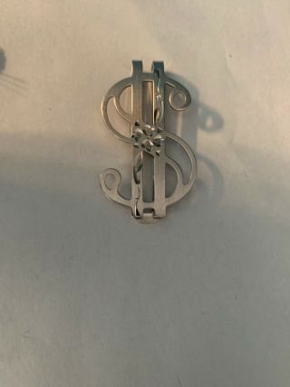 Swank Sterling Silver 925 Vintage Money Clip In Dollar Sign Fancy Engraving