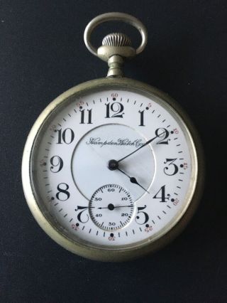 1905 Hampden 16s,  21j,  Railroad Grade Open Face Antique Pocket Watch Runs