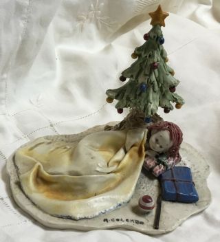 Vintage Lo Scricciolo Art Sculpture By A.  Colombo - Girl W Christmas Tree