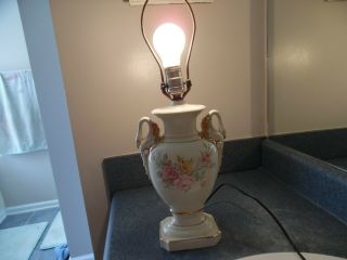 Vintage Mid Century Ceramic Table Lamp Swans over Flowers 3