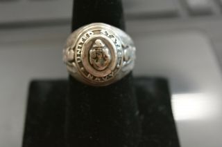 Vtg Sterling Silver Us Navy Military Ww2 Class Ring Size 9 - 19.  5g Ww2