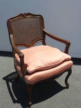Vintage French Provincial Cane Back Pink Arm Chair Wood Carved Frame 2