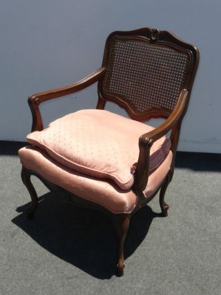 Vintage French Provincial Cane Back Pink Arm Chair Wood Carved Frame 3